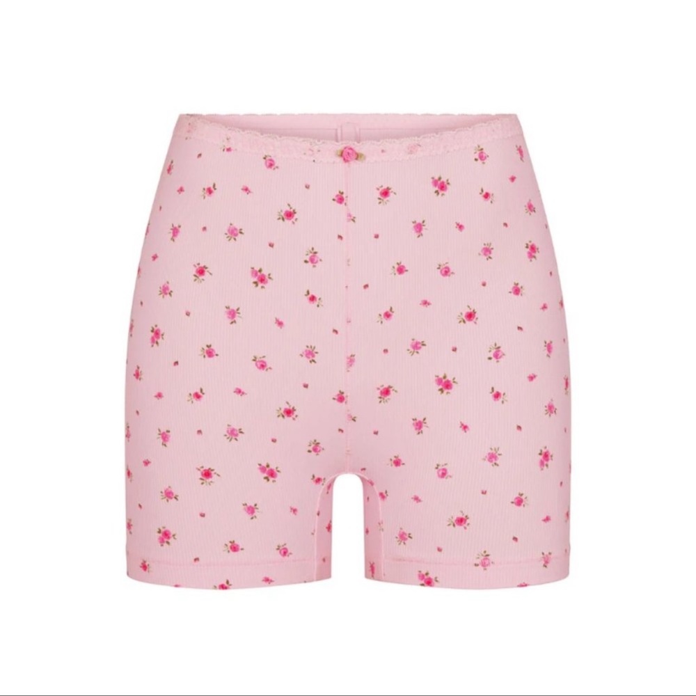 SKIMS SOFT LOUNGE LACE SHORT | ROSE PRINT - Size M